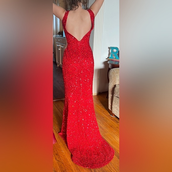 Elegant Red Sequin Prom Dress - Picture 3 of 4